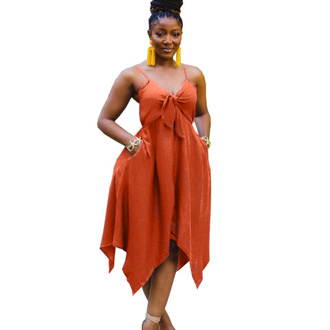 Orange Asymmetric Hemline Plus Size Dresses