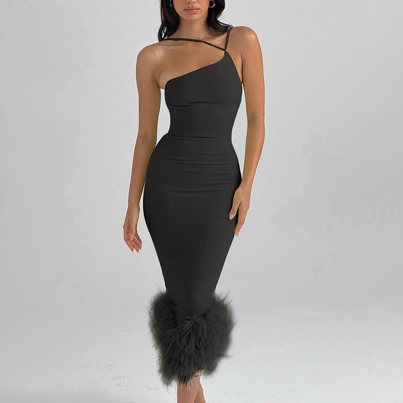 Evie Feather Bottom Dress Black