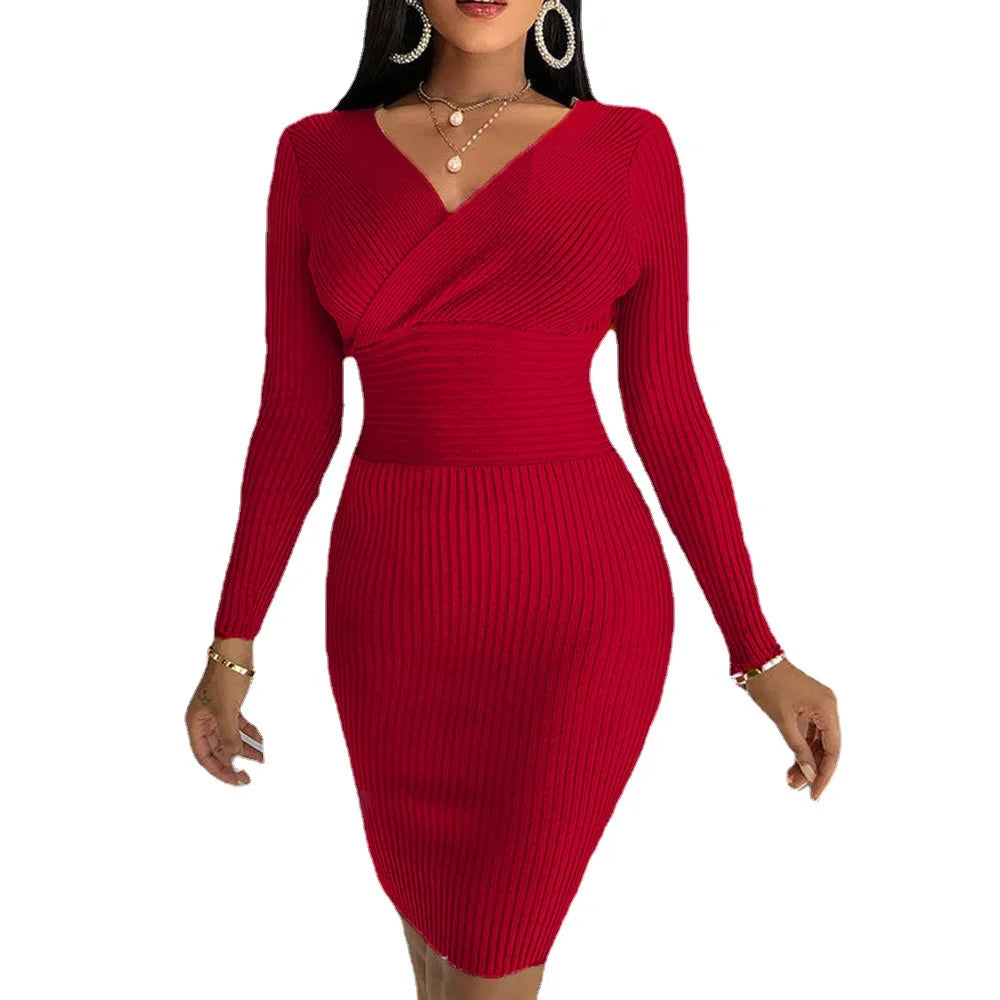 Red Romina Ribbed Bodycon Dresses