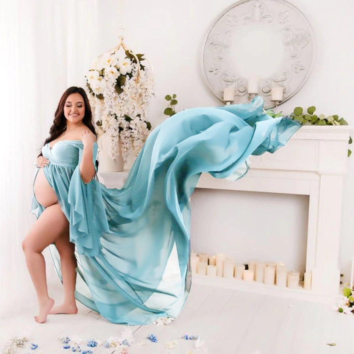 Blue Caroline Chiffon Maternity Gown Dresses