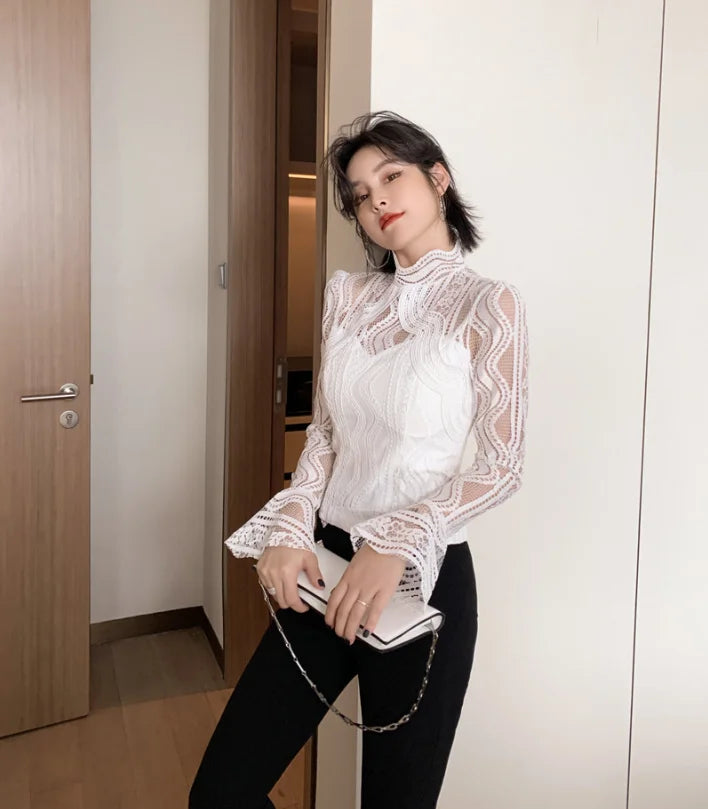 Sexy Transparent Lace Blouse for Women