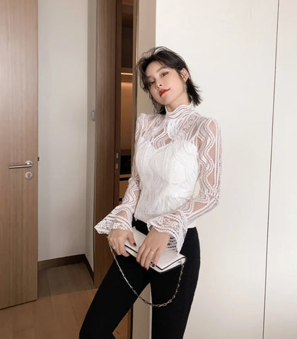 Sexy Transparent Lace Blouse for Women