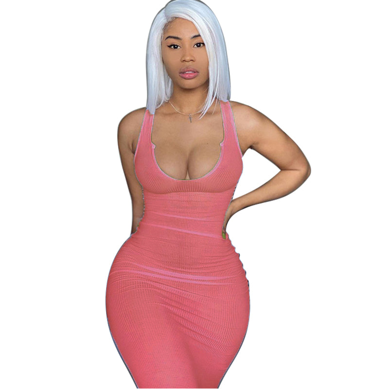 Skinny Bodycon Party Dress Red Pink long