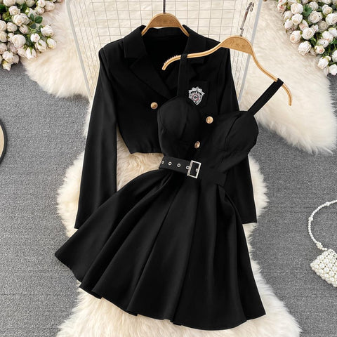 Black Lena's Graceful Coat & Dress Ensemble