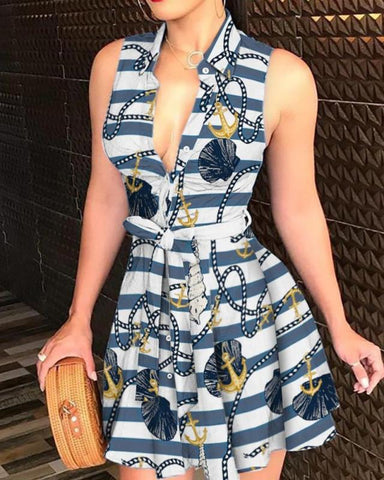 luxury Summer Printed Belted Blouse Shirt | Cultureheaven.com