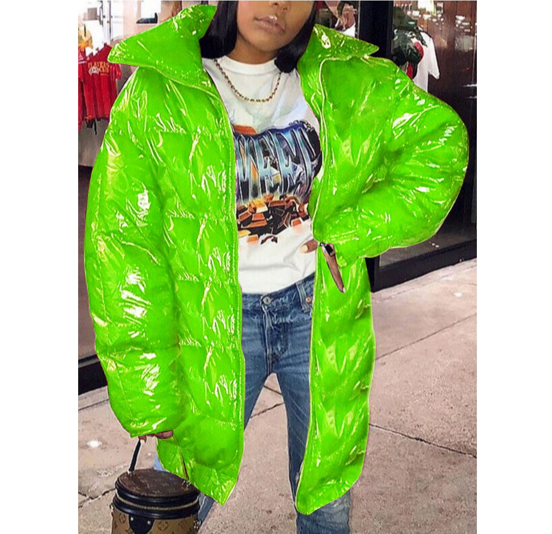 Long Down Neon Puffer Jacket