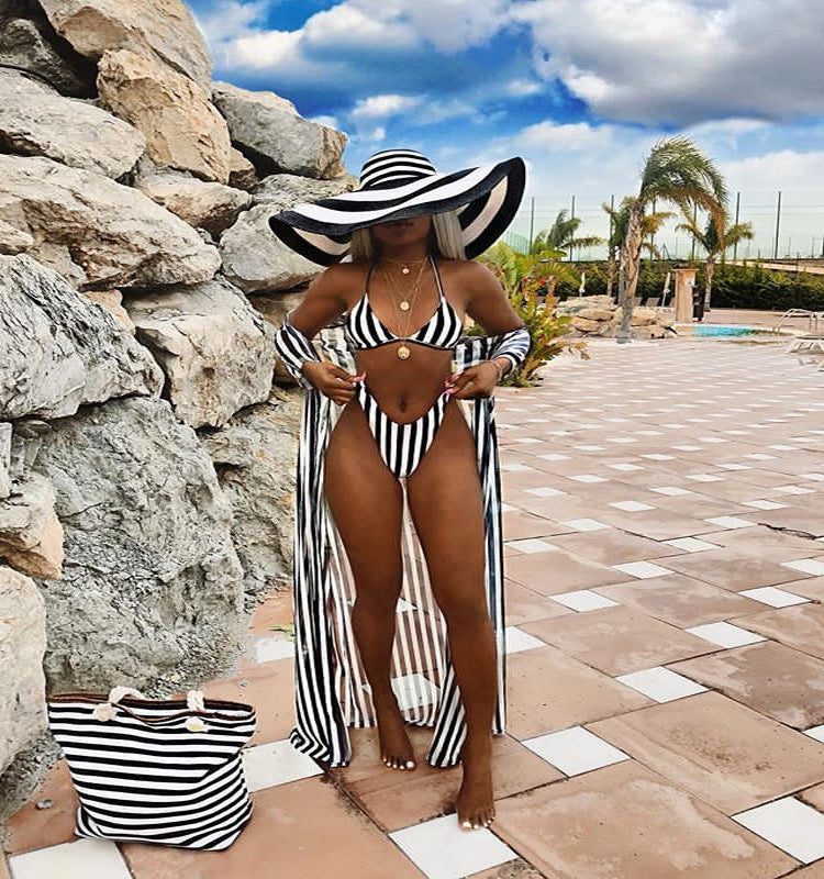 Striped Printed Split Bathing Suit Set