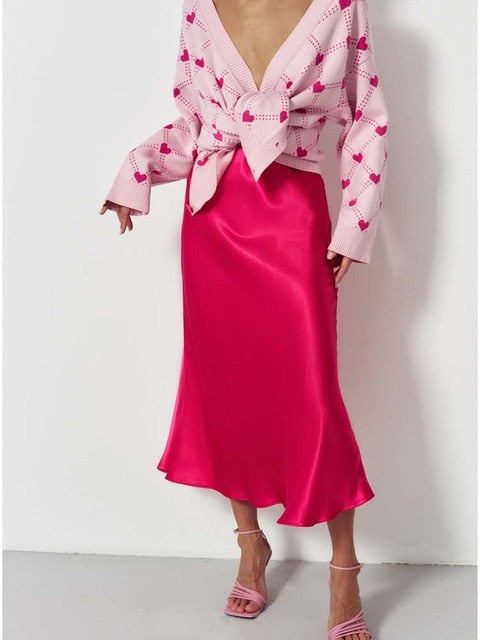 pink satin skirt for women