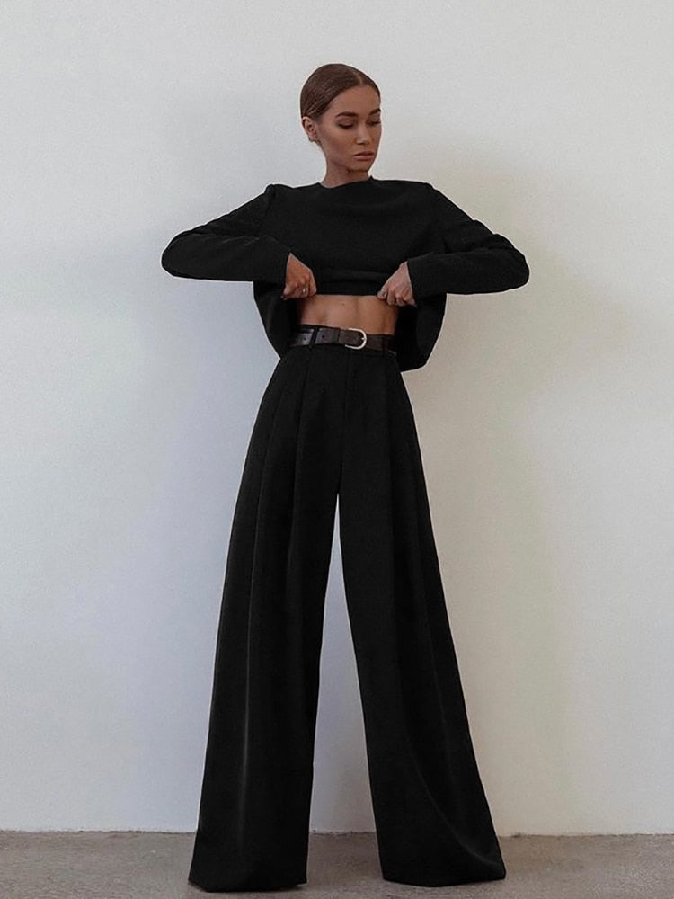 Classic Spring Wide Leg Pants and Shirt Set
