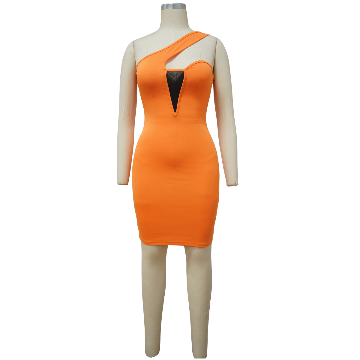 Orange One-shoulder Hollow-front Bodycon Dress
