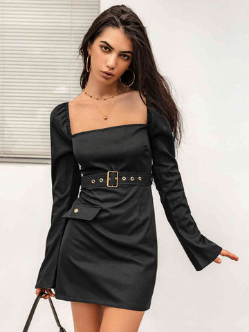 Black Square Neck Mini Dress 
