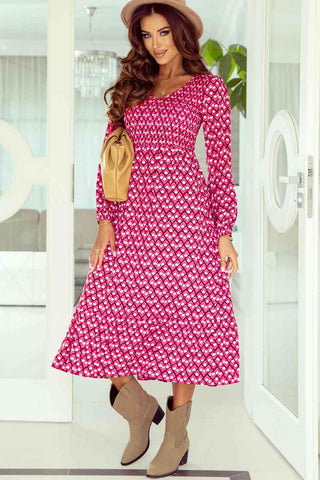 Printed Hot Pink Midi Dress 