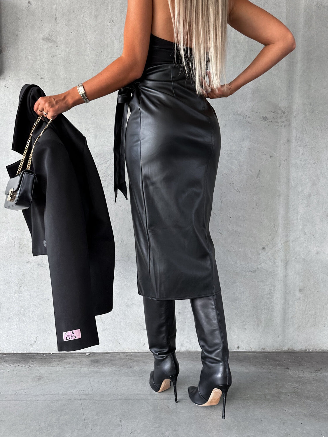 Black High Waist Leather Skirt