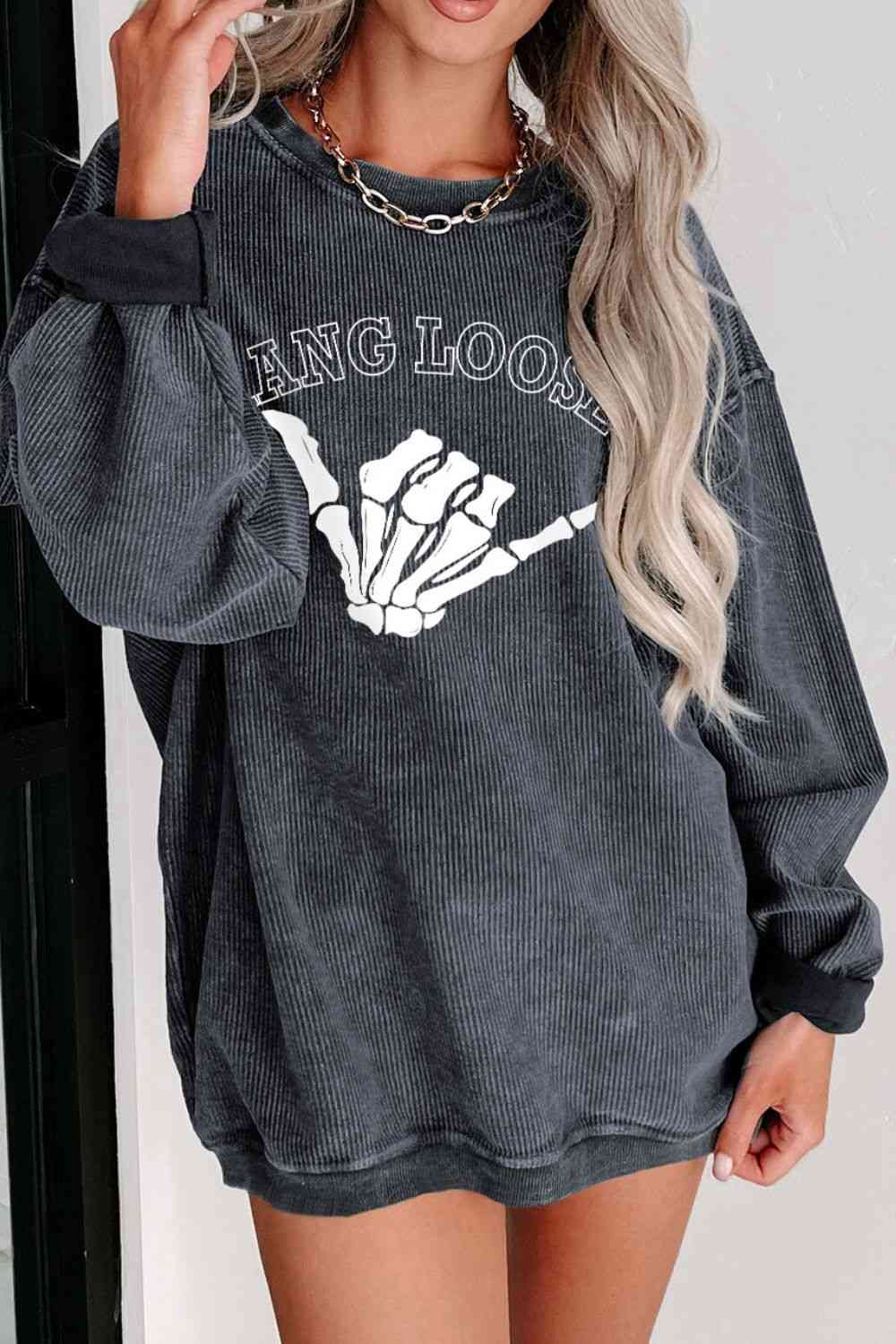 Charcoal Skeleton Hand Graphic Sweatshirt