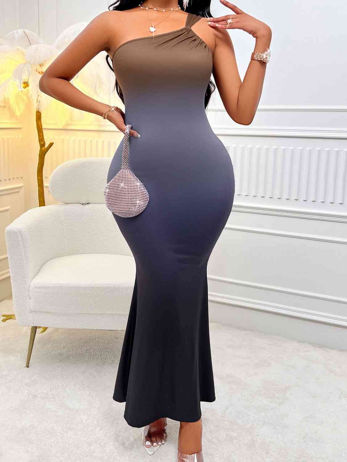 Heather Gray Distinctive Back Design Evening Dress