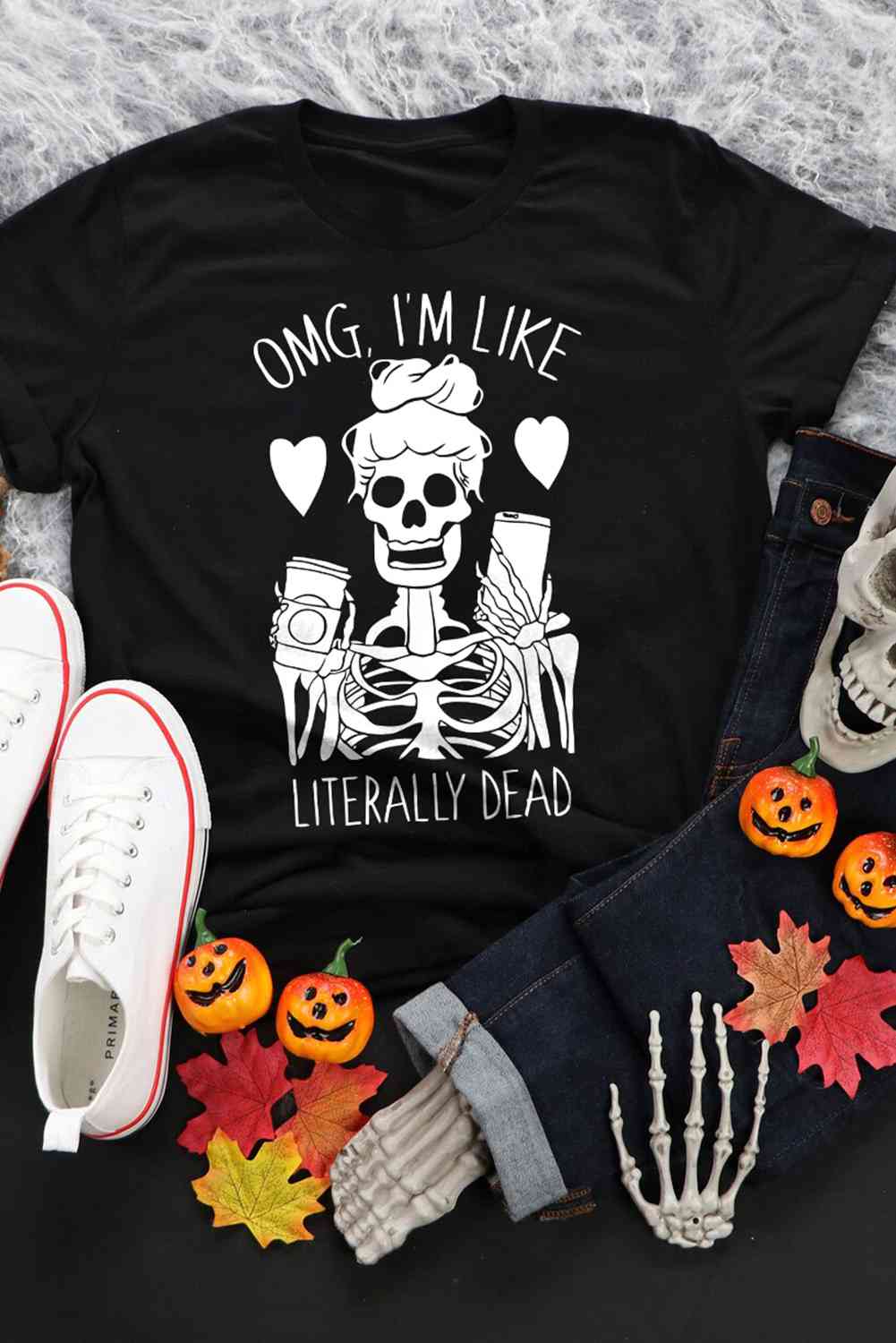 Black Bone-Chilling Halloween Graphic Tee
