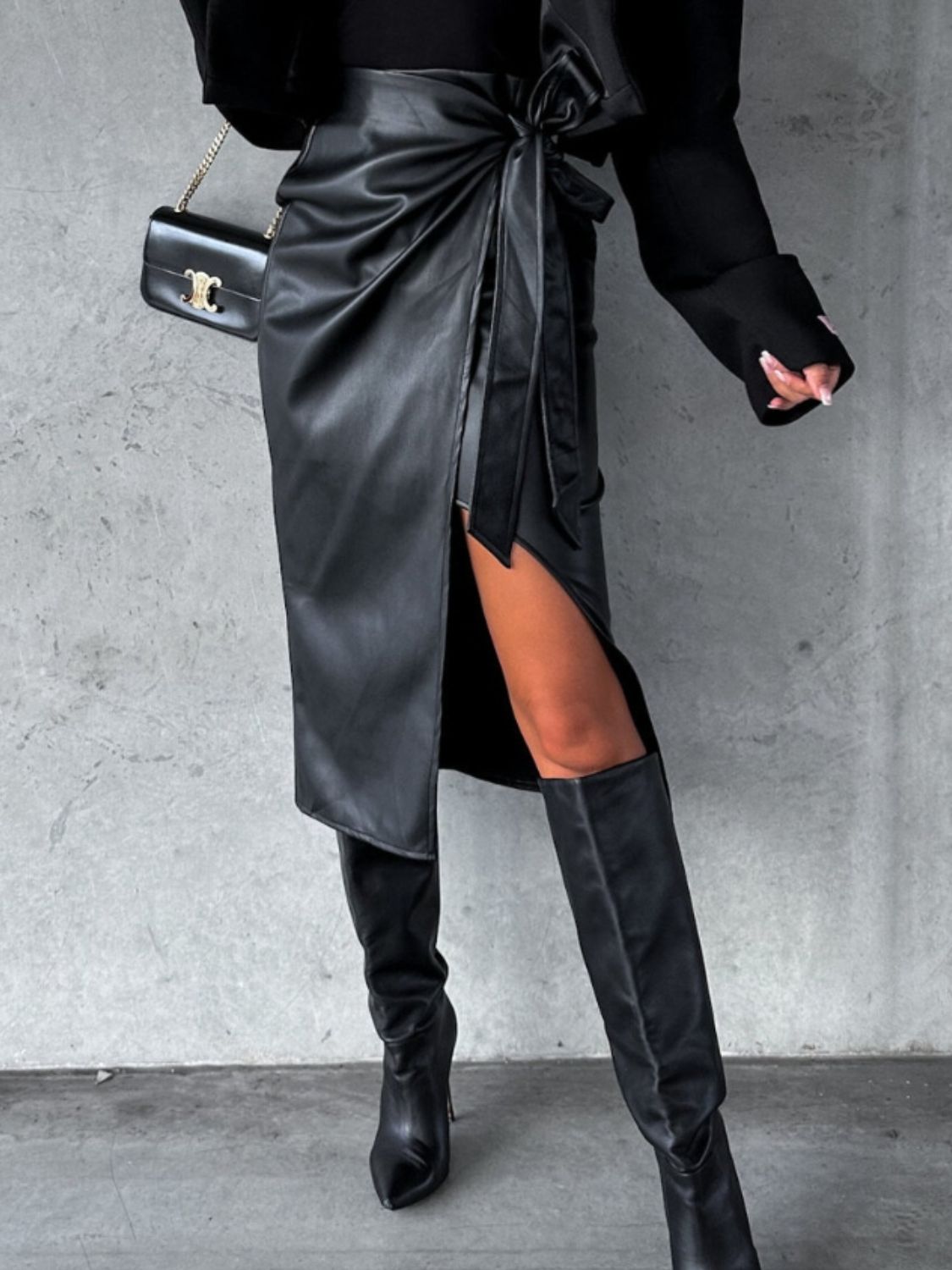 Black High Waist Leather Skirt
