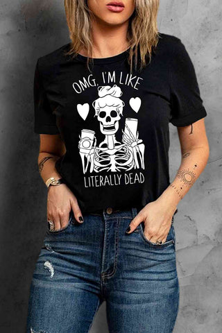 Black Bone-Chilling Halloween Graphic Tee